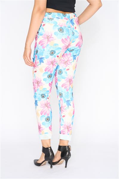 Grote foto dames skinny broek artflow met bloemenprint 21078 kleding dames broeken en pantalons