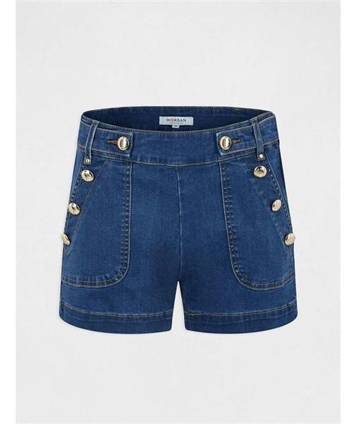 Grote foto getailleerde denim short met knoopjes 221 shanoa1 kleding dames spijkerbroeken en jeans