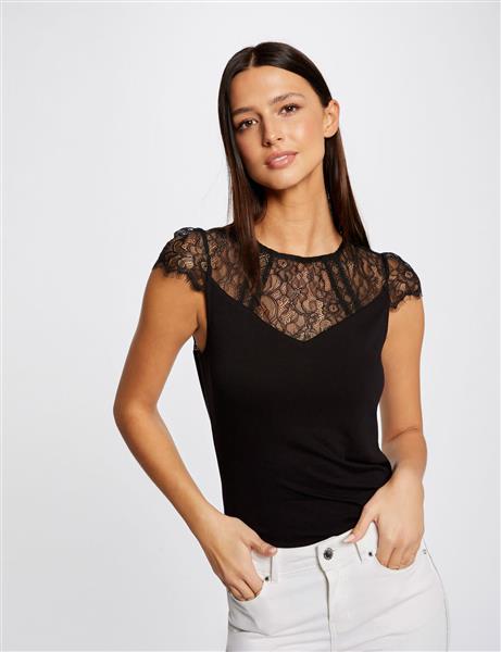 Grote foto top with lace 232 dgiulia black kleding dames t shirts