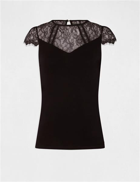 Grote foto top with lace 232 dgiulia black kleding dames t shirts