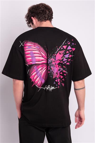 Grote foto t shirt butterfly aa 2004 black kleding heren t shirts
