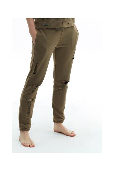 Grote foto birola sweatpants joggingbroek met gescheurde details21359 olijf kleding dames broeken en pantalons