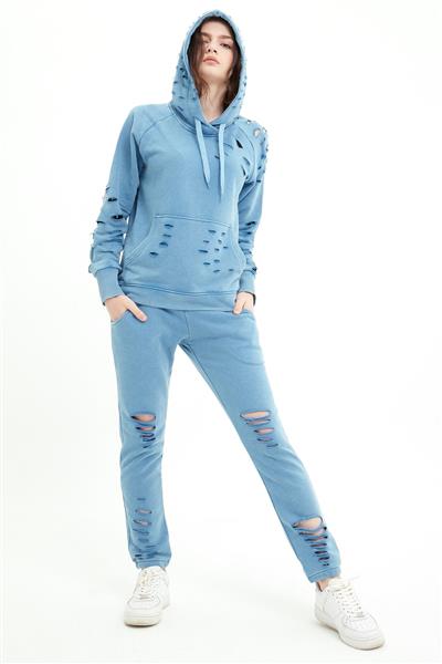 Grote foto nirora hoodie met gescheurde details 21360 blauw kleding dames truien en vesten