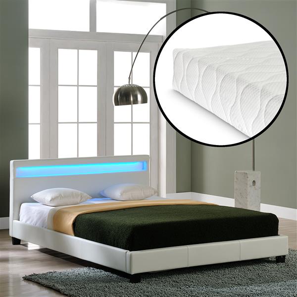 Grote foto bed parijs kunstleer met matras led verlichting 160x200 wit huis en inrichting bedden