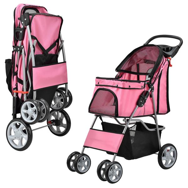 Grote foto hondenbuggy met 4 wielen 73x46x100 cm max. 15 kg roze dieren en toebehoren toebehoren