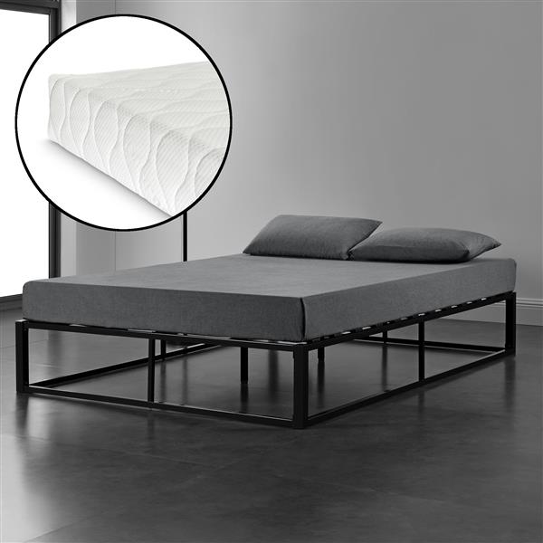 Grote foto stalen bed met bedbodem incl. matras zwart 200x140cm huis en inrichting bedden