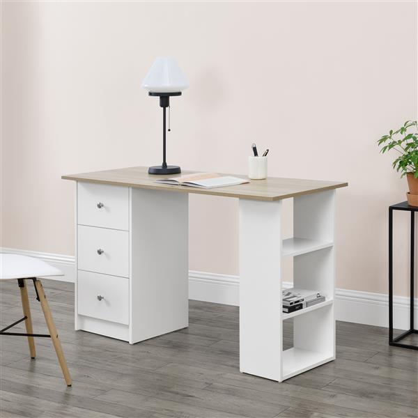 Grote foto bureau lemberg met 3 lades 120x49x72 cm wit en eiken huis en inrichting stoelen