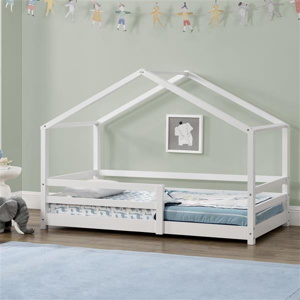 Grote foto en.casa kinderbed kn tten huisbed met uitvalbeveiliging 80x160 cm wit huis en inrichting overige