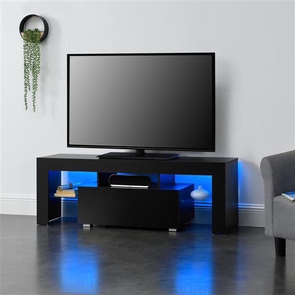 Grote foto tv meubel grimsey met led verlichting 130x35x45 cm zwart huis en inrichting overige