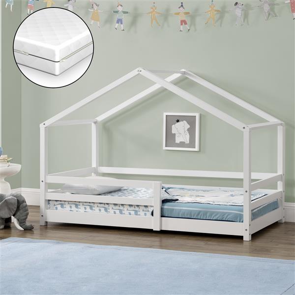 Grote foto kinderbed kn tten grenen huisbed met matras 70x140 cm wit huis en inrichting overige