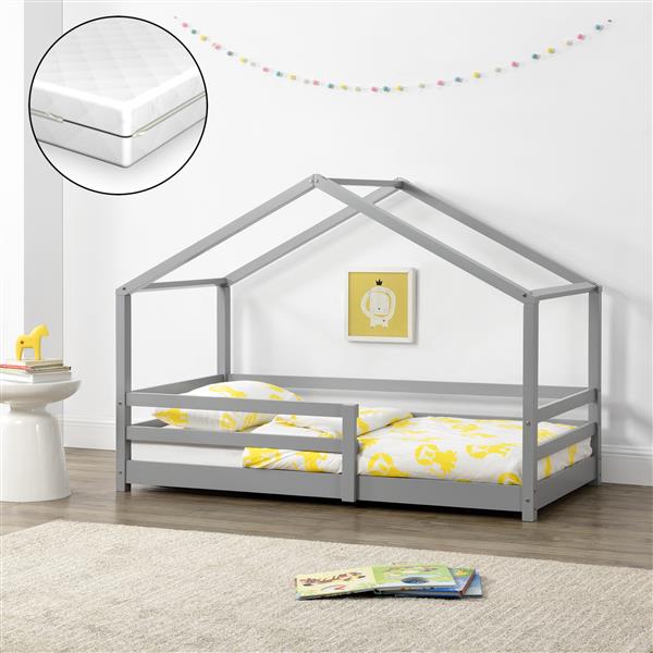 Grote foto kinderbed kn tten grenen met matras 70x140 cm lichtgrijs huis en inrichting overige