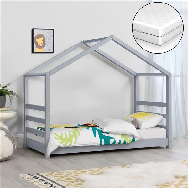 Grote foto kinderbed met bedbodem en matras huisbed 80x160 cm grijs huis en inrichting overige