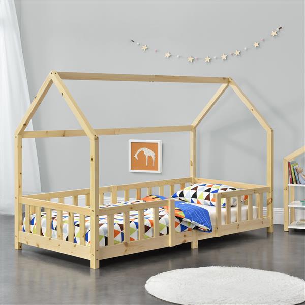 Grote foto kinderbed sisimiut met uitvalbeveiliging 90x200 cm houtkleurig huis en inrichting overige