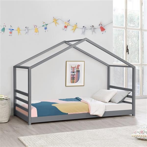 Grote foto kinderbed huisbed met bedbodem 90x200 cm donkergrijs huis en inrichting overige