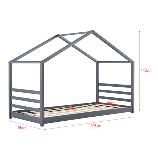 Grote foto kinderbed huisbed met bedbodem 90x200 cm donkergrijs huis en inrichting overige