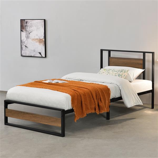 Grote foto metalen bed villach bedframe 90x200 cm zwart en walnoot huis en inrichting bedden