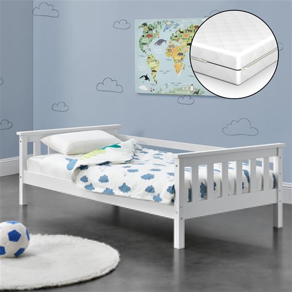 Grote foto kinderbed nuuk met matras en uitvalbeveiliging 80x160 wit huis en inrichting overige