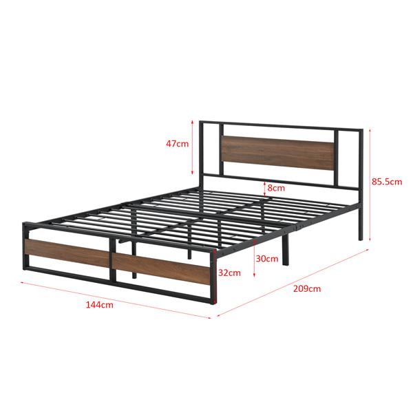 Grote foto metalen bed villach met matras 140x200 cm zwart en walnoot huis en inrichting bedden