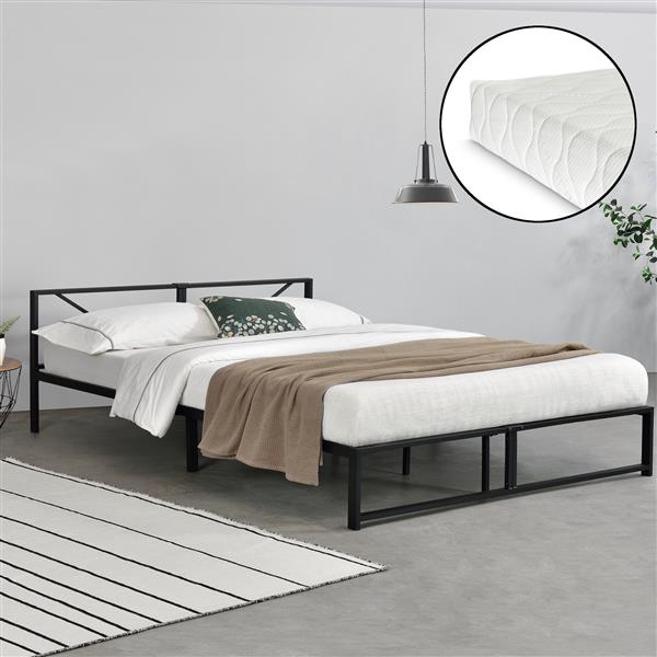 Grote foto metalen bed meran bedframe met matras zwart 180x200 cm huis en inrichting bedden