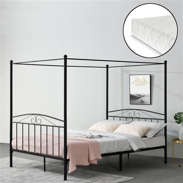 Grote foto metalen hemelbed lahti zwart met matras 180x200 cm huis en inrichting bedden