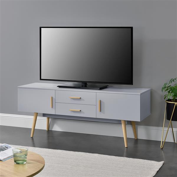 Grote foto tv meubel alavus tv kast met 2 lades 140x40x56 cm lichtgrijs huis en inrichting overige