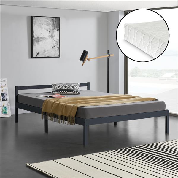 Grote foto houten bed nakkila grenen met matras 140x200 cm donkergrijs huis en inrichting bedden
