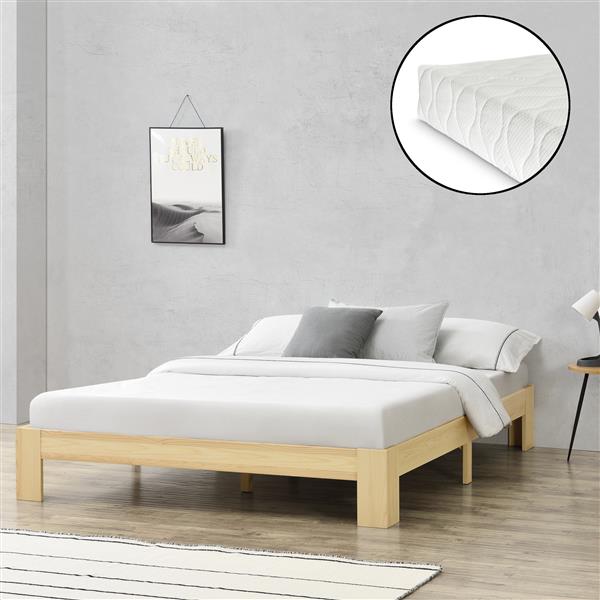 Grote foto houten bed raisio grenen met matras 140x200 cm houtkleurig huis en inrichting bedden