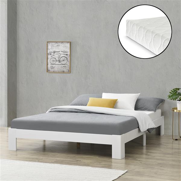 Grote foto houten bed raisio grenen met matras 140x200 cm wit huis en inrichting bedden