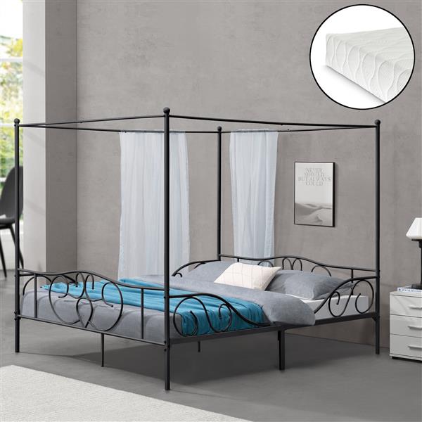 Grote foto metalen hemelbed finstrom zwart met matras 180x200 cm huis en inrichting bedden