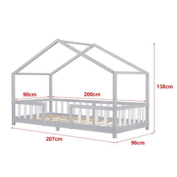 Grote foto kinderbed treviolo met uitvalbeveiliging 90x200 lichtgrijs en wit huis en inrichting overige