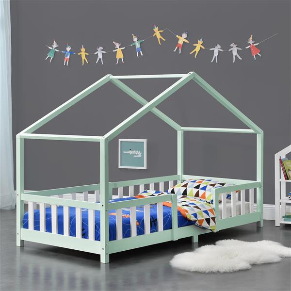 Grote foto kinderbed treviolo met uitvalbeveiliging 90x200 cm mint en wit huis en inrichting overige