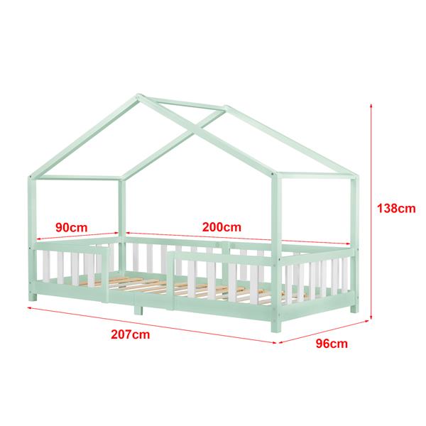 Grote foto kinderbed treviolo met uitvalbeveiliging 90x200 cm mint en wit huis en inrichting overige