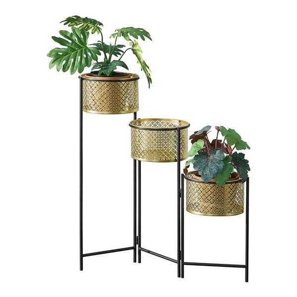 Grote foto en.casa bloempot op standaard doel 69x69x20 cm zwart en messing tuin en terras sierplanten