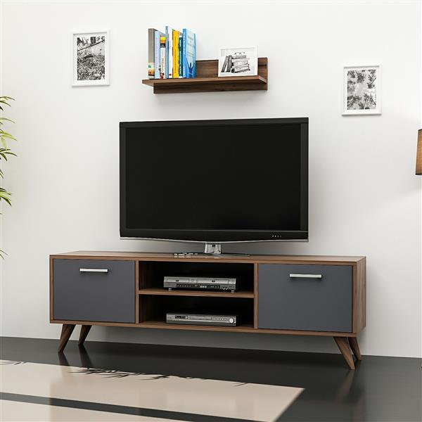 Grote foto en.casa tv meubel met plank haderslev 120x30x45 cm walnootkleurig en antraciet huis en inrichting overige
