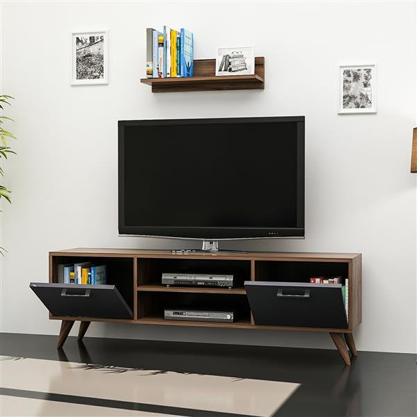 Grote foto en.casa tv meubel met plank haderslev 120x30x45 cm walnootkleurig en antraciet huis en inrichting overige