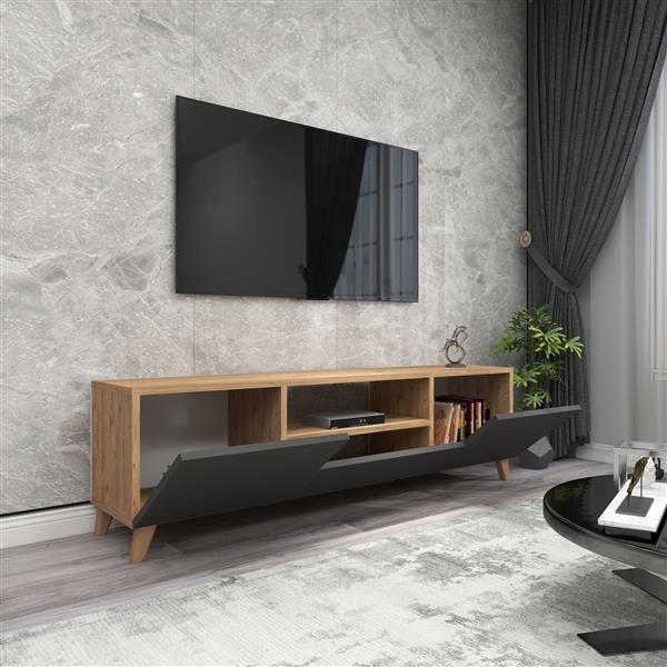 Grote foto en.casa tv meubel torsby 46x140x30 cm eiken en antraciet huis en inrichting overige