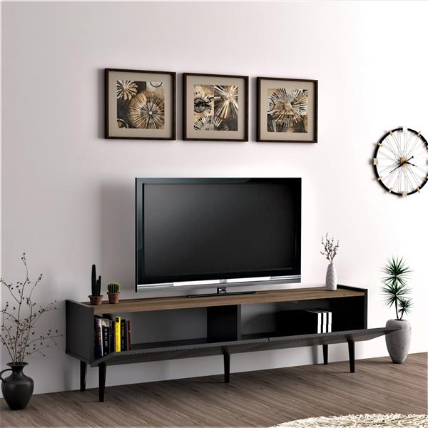 Grote foto en.casa tv meubel oppdal 45x154x37 cm antraciet en walnootkleurig huis en inrichting overige