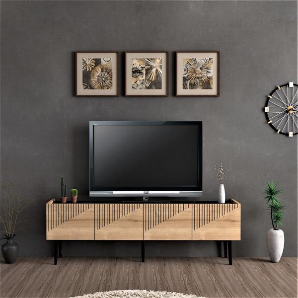 Grote foto en.casa tv meubel oppdal 45x154x37 cm eiken en marmer zwart huis en inrichting overige