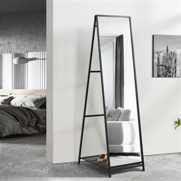 Grote foto en.casa spiegel vrijstaand ruffano met plank 160x44x59 5 cm zwart huis en inrichting woningdecoratie