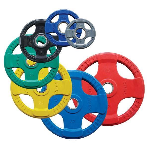 Grote foto body solid gekleurde rubberen olympische halterschijven 50mm 25 kg rood sport en fitness fitness