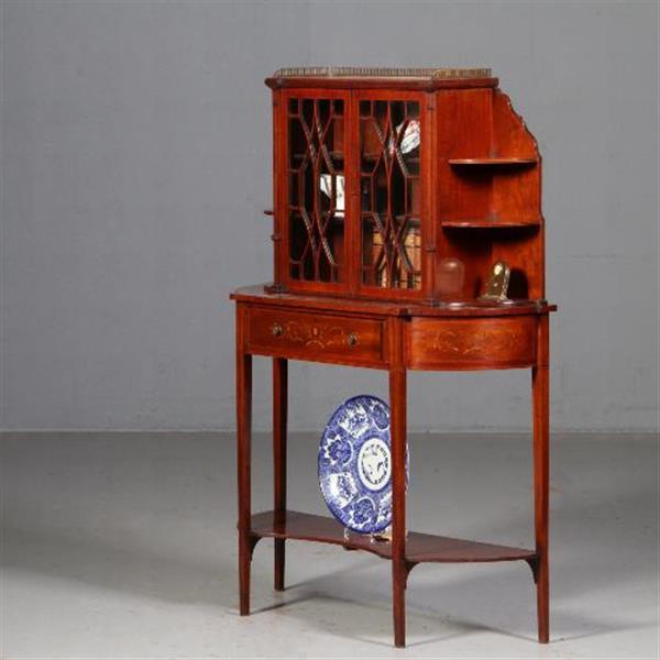 Grote foto antieke kast maple co salonkast vitrinekast ca. 1870 mahonie met inleg no.771751 antiek en kunst stoelen en banken