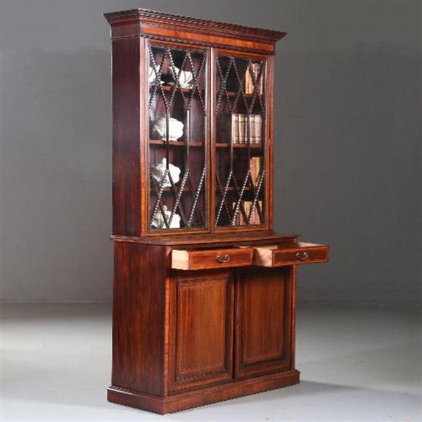 Grote foto antieke servies boekenkast engeland 1870 mahonie met satijnhouten biezen no.841210 antiek en kunst stoelen en banken