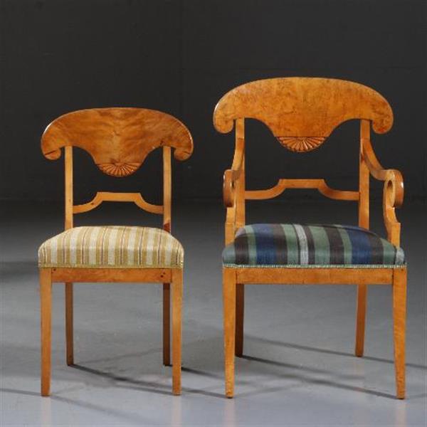 Grote foto antieke stoelen stel van 6 blonde biedermeier stoelen in berkenwortel incl. stof naar keus no.841 antiek en kunst stoelen en banken