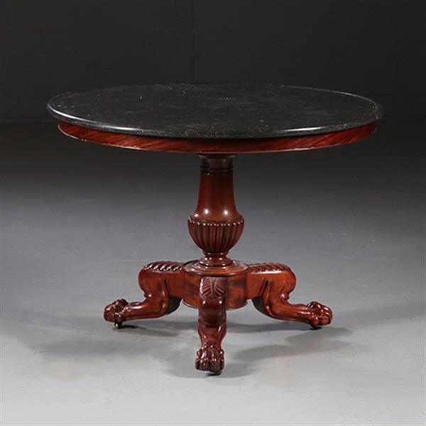 Grote foto antieke tafels center table bijzettafel met licht zwart marmer blad ca 1825 in mahonie no.880 antiek en kunst stoelen en banken