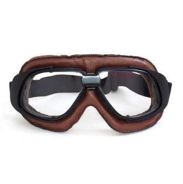 Grote foto crg retro bruin leren motorbril glaskleur helder motoren kleding
