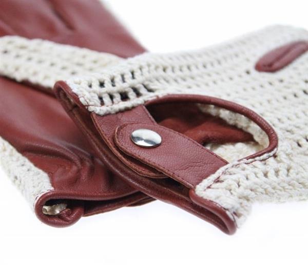 Grote foto swift vintage crochet leren handschoenen nappa bruin motoren kleding