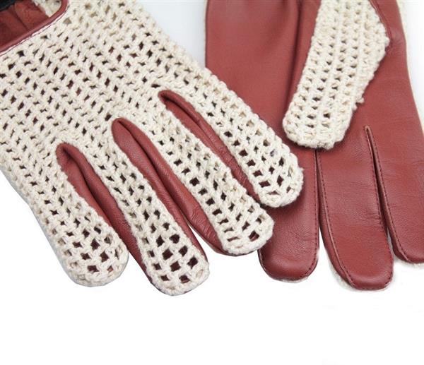 Grote foto swift vintage crochet leren handschoenen nappa bruin motoren kleding