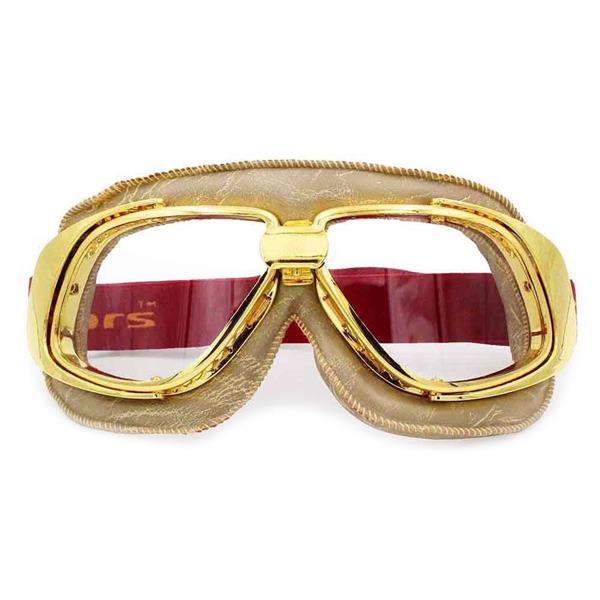 Grote foto ediors retro goud beige leren motorbril glaskleur helder motoren kleding