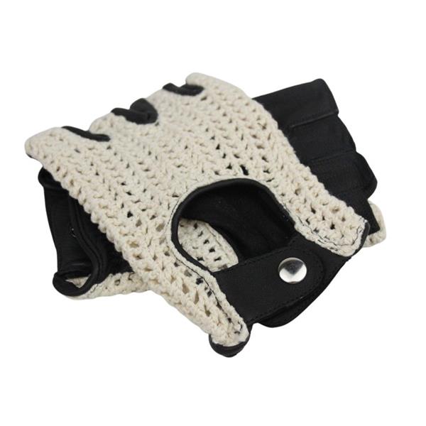 Grote foto swift vintage vingerloze crochet leren handschoenen zwart motoren kleding