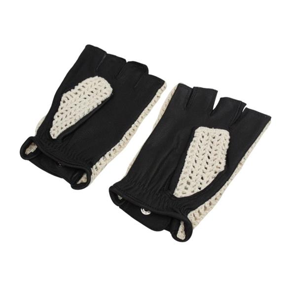 Grote foto swift vintage vingerloze crochet leren handschoenen zwart motoren kleding